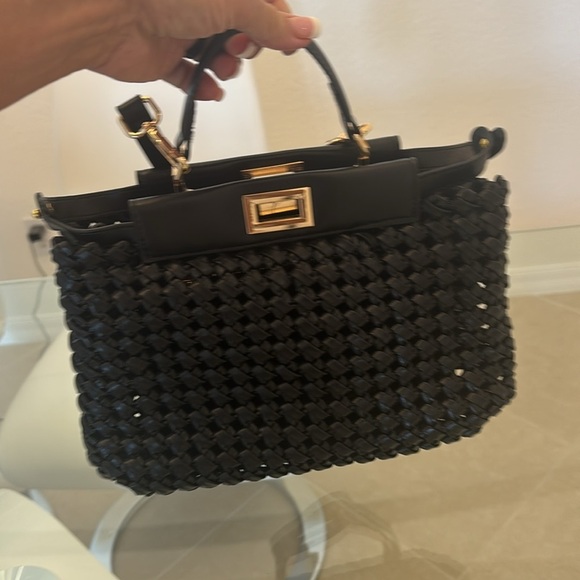Elegant Black Vegan Woven Handbag